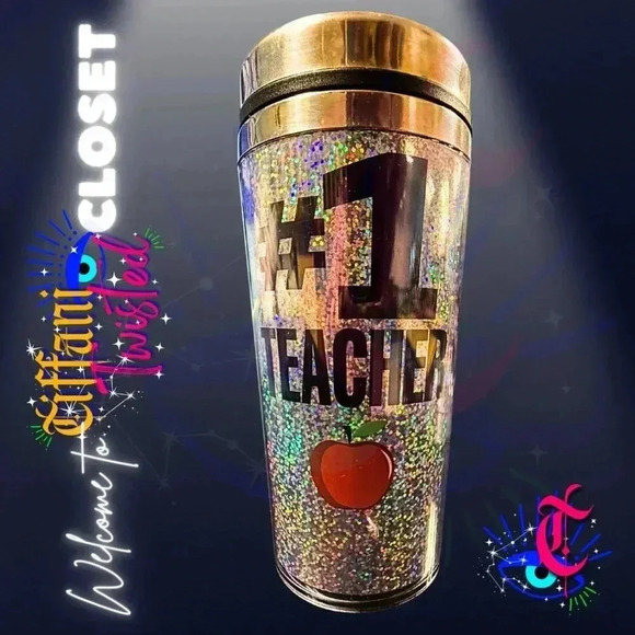 Glittery "#1 Teacher" Travel Mug with Stainless Steel Lid - Picture 1 of 4